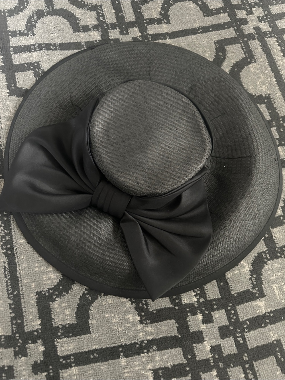 Women's Black Wide-Brim Hat with Oversized Bow